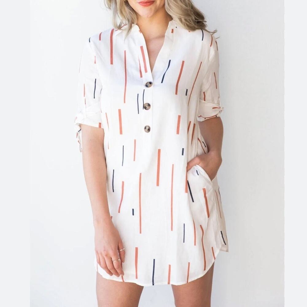 Lush dress women's M red white blue stripe tie short sleeve mini shirt